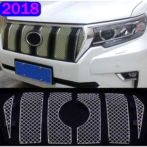 6pcs Stainless Steel For Toyota Land Cruiser Prado 150 2018 FJ150 Car Front Screening Mesh Front Grille Decoration Car styling