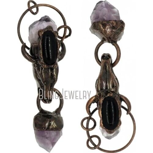 Rustic Copper Fancy Hoop Bail Pendant Labradorite Amethyst Skull Pendant PM38105