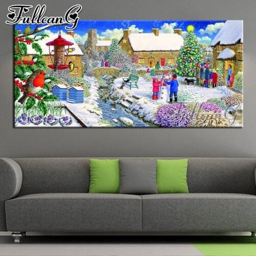FULLCANG 5d diy full square round drill large christmas igloo diamond painting landscape mosaic embroidery snow house FC2130