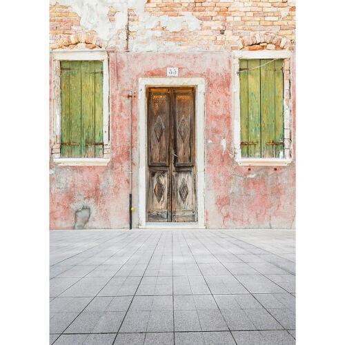 Pink Brick Wall Wooden Door Window Photo Studio Backdrop Vinyl Background for photography for Portrait Photoshoot Props