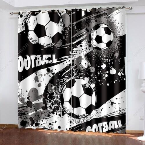Cartoon Football Black Gray Curtains Window Treatment Blinds Finished Drapes Window Blackout Curtains Living Room Boys Bedroom