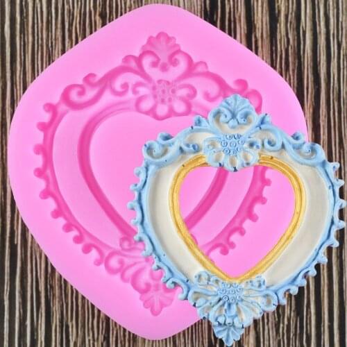 Food Grade Fondant Cake Silicone Mold Love Heart Mirror Frame Shaped Reverse Forming Chocolate Decoration Tools