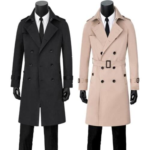 Mens trench coats black beige spring autumn man double breasted coat men clothes slim fit overcoat long sleeve new designer 9XL