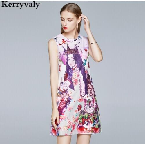 Fashion Summer Women Printted Short Mini Dress Vestidos Verano 2021 Round Neck Sleeveless Robe Femme Sukienka Maxi K8102