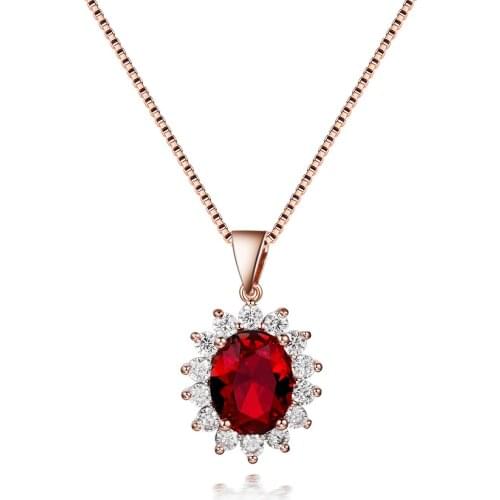 Vintage Female Ruby Red Gemstone Pendant Necklace rose gold Stone Necklaces For Women Dainty flower Drop Wedding Necklace