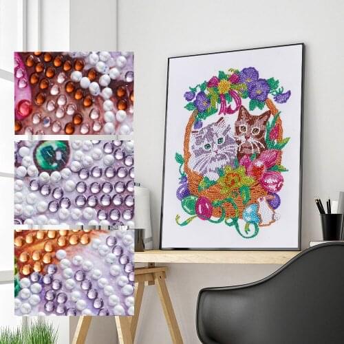 3D Partial Diamond Painting Animal Couple Cat 5D DIY Special Shaped Flower Cat Diamond Embroidery Animal Diamond Mosaic Decor