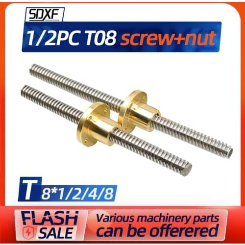 1/2PC T8 screw 3D printer screw trapezoidal screw lead is 1 2 4 8MM engraving machine excavator screw with nut