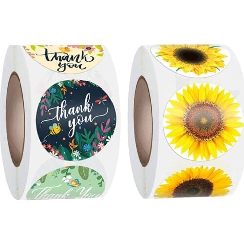 1 Roll Flower Thank You Stickers Pink Flower Stickers Gold Foil Seal Labels Pink Wedding Party Envelope Stationery Sticker Label