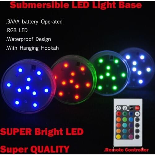 12 pieces/lot) 3AAA Battery Operated Remote Controlled 10 Multi-colors LED Vase Light Submersible Led light Waterproof LED Base