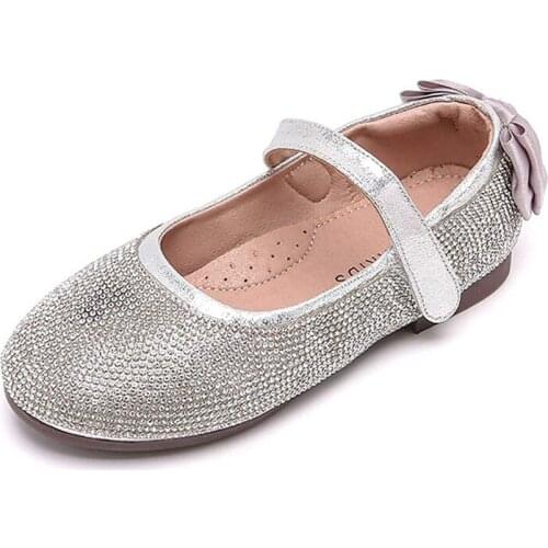 2020 Girls Glitter Mary Jane Shoes Flats Round Toe Velcro Beaded Sparkly Party Princess School Uniform Kids Flats обувь дл