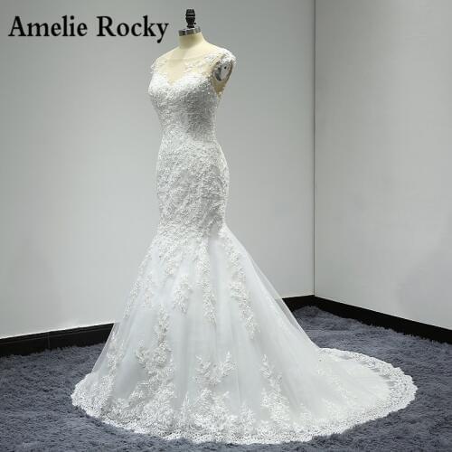 2020 New Beading Sequins Mermaid Wedding Dress Sexy Backless Wedding Gown Vintage Appliques Lace Bride Gown Robe De Mariee