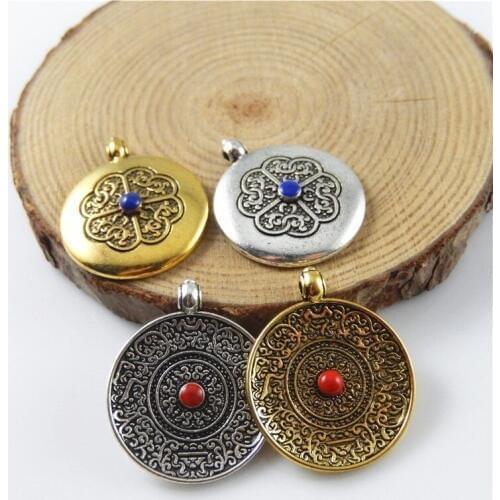 GraceAngie 6pcs Jewelry color Bronze Round Decorative Pattern Shaped Pendant Hanging Charms Jewelry Bracelet Accessories