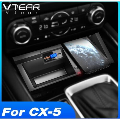 Vtear QI Car Wireless Charger For Mazda CX-5 2021 2020 Accessories Fast Charge Phone Holder Charging Plate Interior Modification