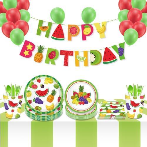 Baby Shower Fruit Theme Party Favors Decorations Balloon Watermelon Strawberry Disposable Tableware Sets Birthday Party Supplies