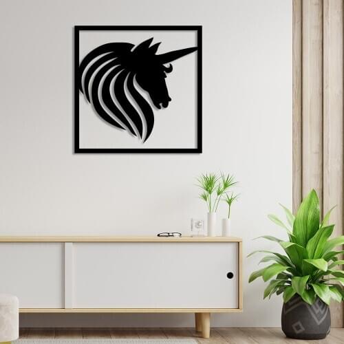 Noble Standing Unicorn Head Wall Accessory Wooden Table 50x50cm