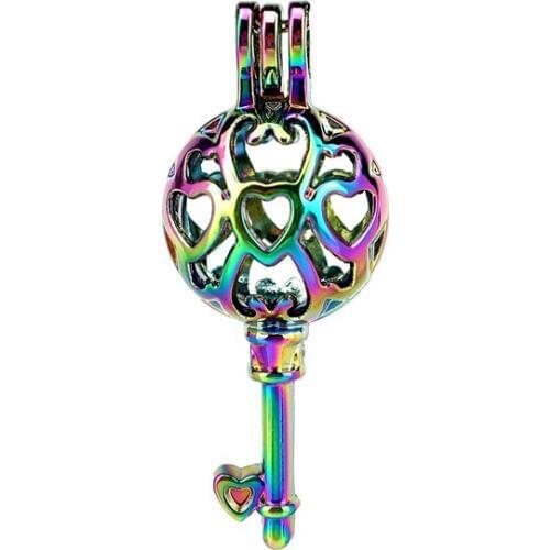 C883 5pcs/lot Rainbow Color Key Ball Heart Pearl Beads Cage Locket Pendant Pearl Locket Fairytale Party