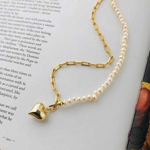 925 Sterling Silver Simple Heart Pendant Creative Pearl Chain Necklace For Women Light Luxury Temperament Jewelry Accessories
