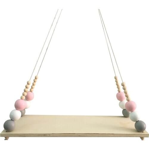 Home Wall Hanging Wooden Ornaments Nordic Beads Board Hanging Storage Shelf Kids Room Nursery Home Wall Decor