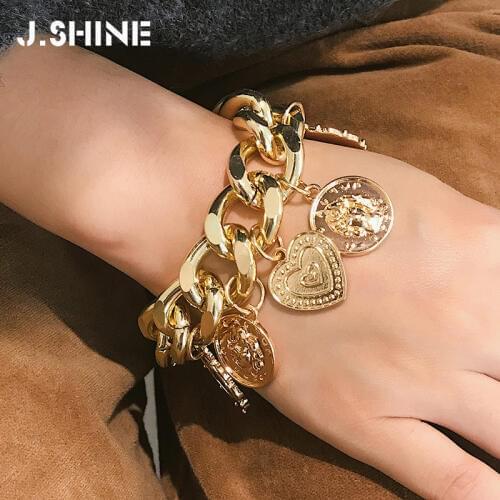 JShine Exaggerate Hip Hop Portrait Coin Pendants Bracelet Punk Fashion Jewelry Charms Cuff Thick Hand Chain Womens Bracelet