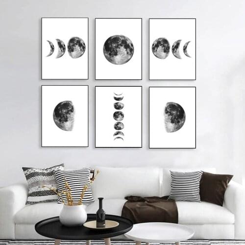 Modern Black and White Space Moon Eclipse Picture Abstract Wall Art Canvas Painting Bedroom Living Room Spray Printing Poster