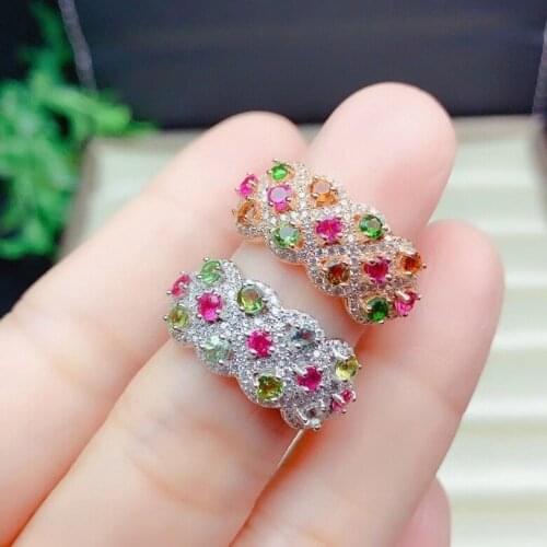 KJJEAXCMY fine jewelry S925 sterling silver inlaid natural tourmaline new girl trendy gemstone ring support test Chinese style