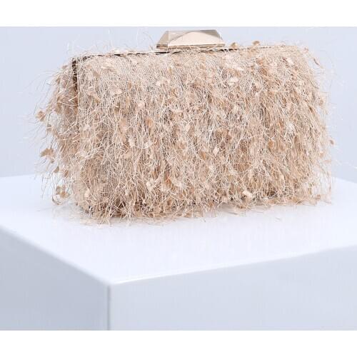 Korean Vintage Full Tassel Evening Bag For Women Pink Grey Clutches Bag Phone Purse Wedding Bride Handbag Chain Shoulder Bag New