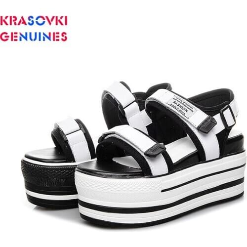 Krasovki Sandals Summer Womens High Heel Velcro Casual Sandals Fish Mouth Buckle Color Matching Fashion Thick Bottom Women Shoe