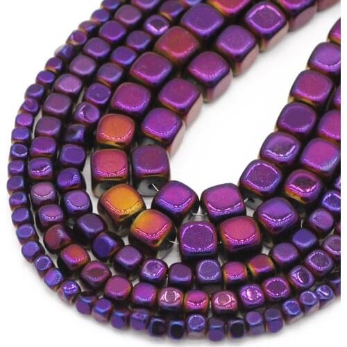 Cube Square Hematite Natural Stone Purple Spacer Loose Beads For Jewelry Bracelets Necklace Making Diy Accessories 2/3/4/6MM