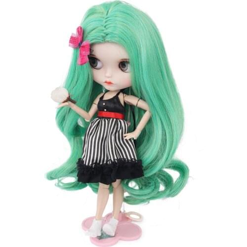 MUZIWIG Blyth Doll Hair Wig Blue Green Long Curly Hair Dolls Accessories Big Roll High Temperature Fiber Wavy Wig For DIY Doll