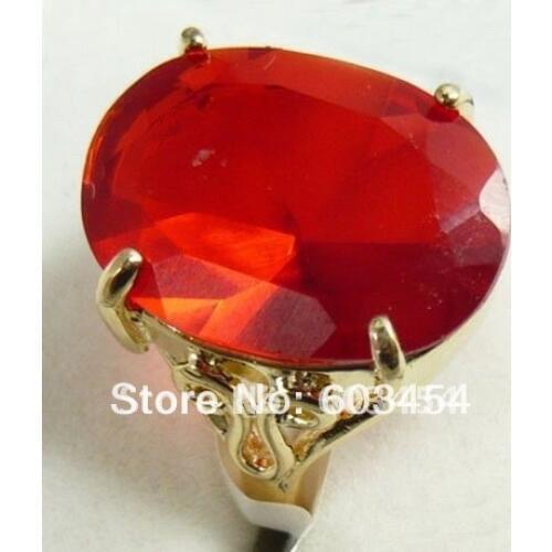 Hot selling>@@ Ellipse Red Zircon Gold Ring Size: 6.7.8.9/ S 1Pcs -Bride jewelry free shipping