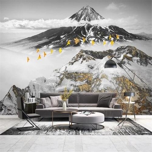 Milofi Nordic modern minimalist sky black and white landscape golden TV background wall painting