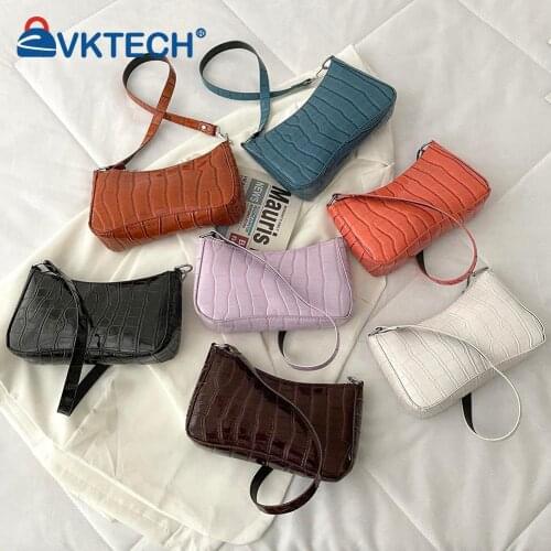 Fashion Women PU Leather Alligator Pattern Pleated Shoulder Underarm Bag Casual Ladies Solid Color Small Handbags Purse