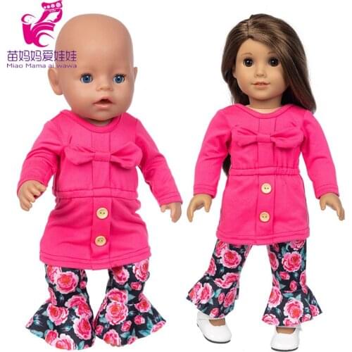 Reborn Baby Dolls Clothes Pink Sweater Flared Trousers 18 Inch American Og Girl Doll Clothes Boot Cut Pant Baby Birthday Gift