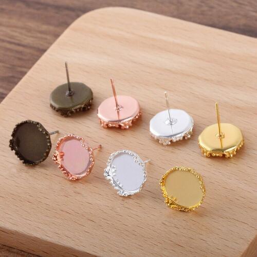 100pcs 12mm Cabochon Base Crown Stud Earrings Blank Setting Metal Copper Material DIY Earrings Accessories For Jewelry Making