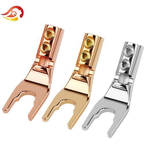 QYFANG Banana Plug Solder Wire Connector U/Y Gold/Rhodium Plated Copper Spade Speaker Audio Jack Screw Fork HiFi Connector Plugs
