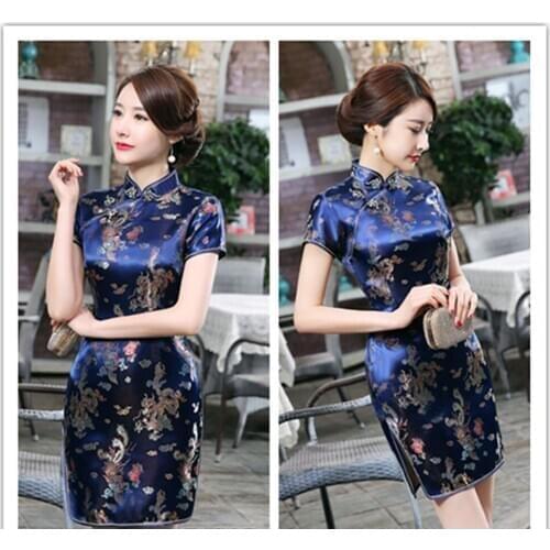 Plus Size Women Short Qipao New Female Dress Elegant Slim Chinese Dress Mandarin Collar Vintage Cheongsam