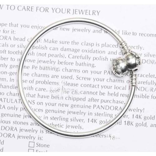 S925 Bracelets & Bangles for Women Pave Bow Circular Clasp Clip fit Lady Beads Charms pendants