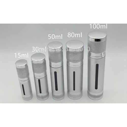 Silver Airless Vacuum Pump Lotion Bottle With White Cap Cosmetic Containers 15ml 30ml 50ml 80ml 100ml F515
