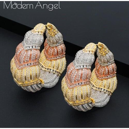 ModemAngel Luxury trendy Hoop Earrings Women Accessories Full Cubic Zirconia Earrings Jewelry pendientes mujer moda