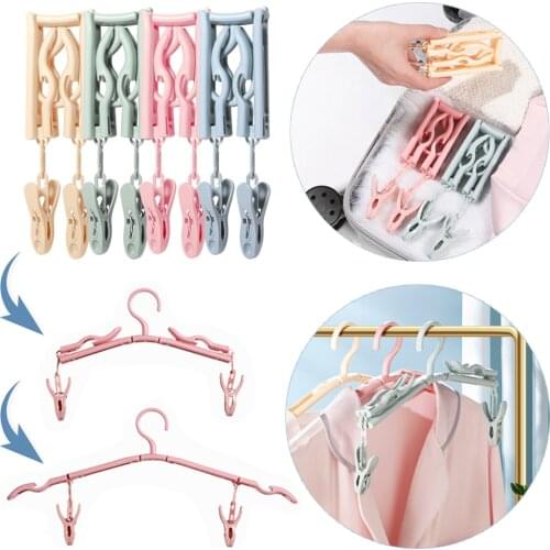 Foldable Hangers For Clothes Pants Travel Folding Hanger For Hiking Camping Portable Clothes Drying Rack With Detachable Clips