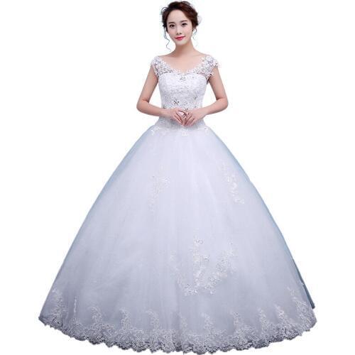 Wedding Dresses V-neck Princess Plus Size Female Embroidery Dresses Bride Wedding Gowns Lace Up Wedding Dress