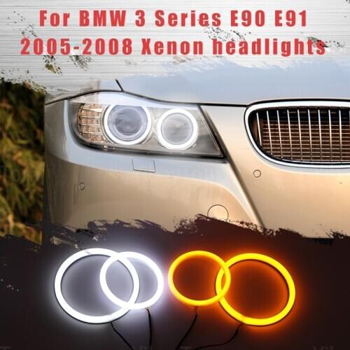 LED SMD Cotton Light Switchback Angel Eye Halo Ring DRL Kit for BMW 3 Series E90 E91 2005 2006 2007 2008 Xenon Headlights