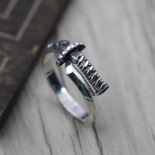 Thai Silver Bayonet Bayonet Open Ring Ring Japanese Samurai Sword Ring 925 Sterling Silver Jewelry