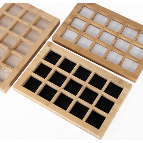 High Quality Bamboo 15 Grids Jewelry Display Tray Earrings Nexklaces Pendants Rings Jewelry Props Simple Jewelry Packaging sales