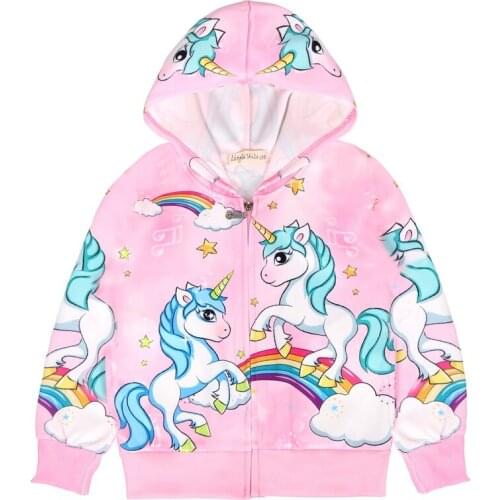 2020 girls spring and autumn new cartoon anime print long sleeve hooded zipper outer Unicorn cartoon cute casual fashion jacket