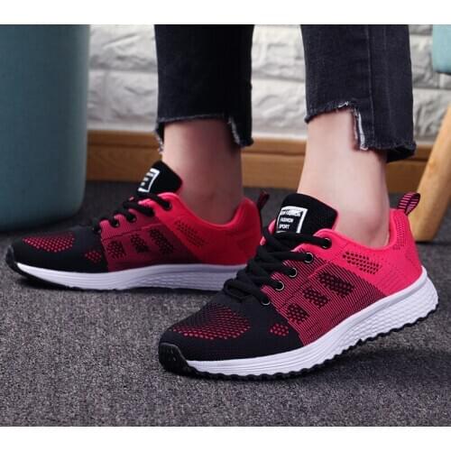 Four Seasons New Leisure Sports Running Womens Shoes Breathable Mesh Non-slip Light Flat Shoes Zapatos Para Mujer