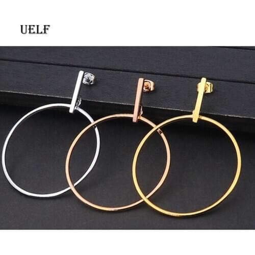 Uelf Silver Gold Rose Color Jewelry Smooth Circle r Hoop Earrings For Women Best Gift Wholesale High Quality Jewelry
