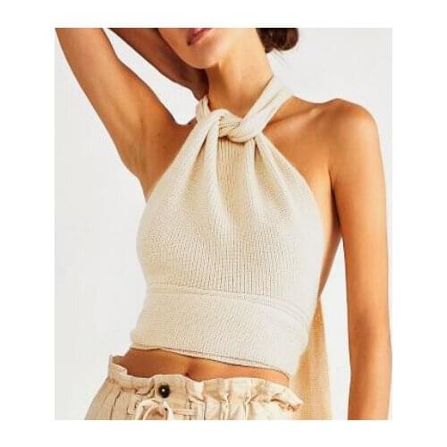 Women Knitted Vest with Strap Decoration, Solid Color Sexy Skinny Style Spring and Summer Clothing