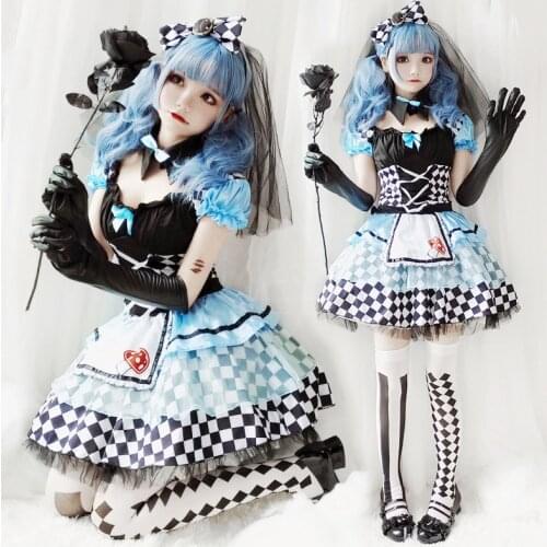 Halloween Costume Adult Female Ai Li Maid Silk Vampire Clown Fancy Dress Party Cosplay Costume Lolita Pettiskirt Princess
