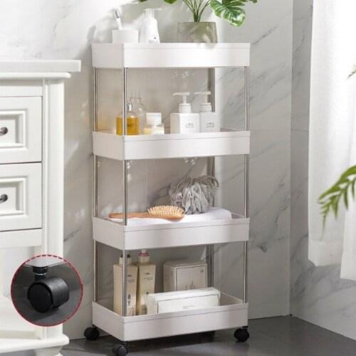 2/3/4 Tier Slim Storage Cart Kitchen Bathroom Mobile Shelving Unit Organizer Slide Out Storage Rolling Utility Cart Tower Rack